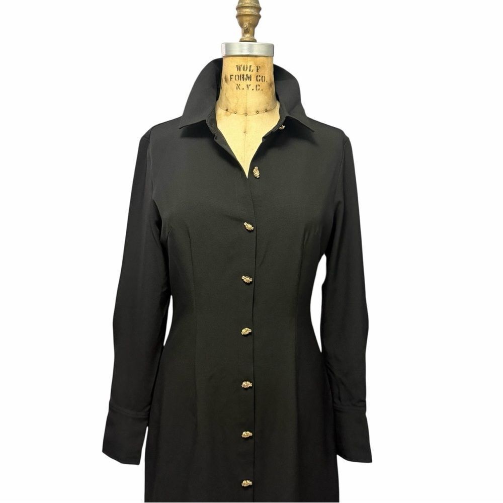 Commense Black Dress With Gold Knot Buttons Size M - Picture 2 of 10